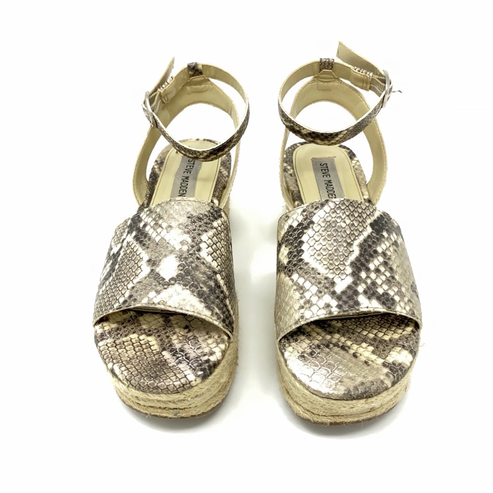 Steve Madden Beige Snake-Print Espadrille Platform Sandals
